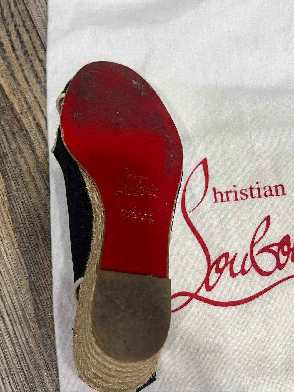 Christian Louboutin Black Espadrille Slingback with Cream Trim